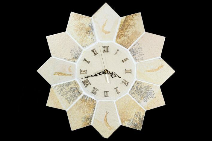 Limestone Clock With Fossil Fish & Dendrites - Solnhofen Limestone #103626